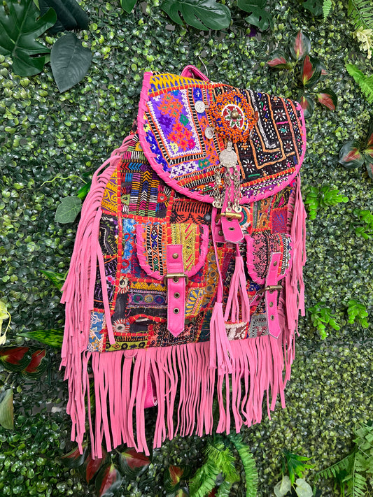 Boho Pink Tassel Backpack