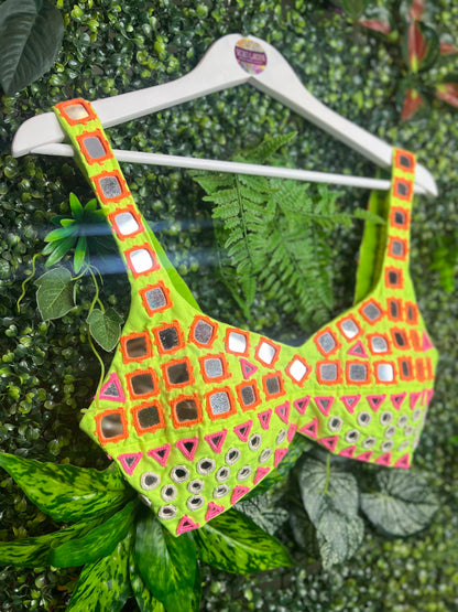 Mendoza Mirrored Tops - Lime Green Bralet