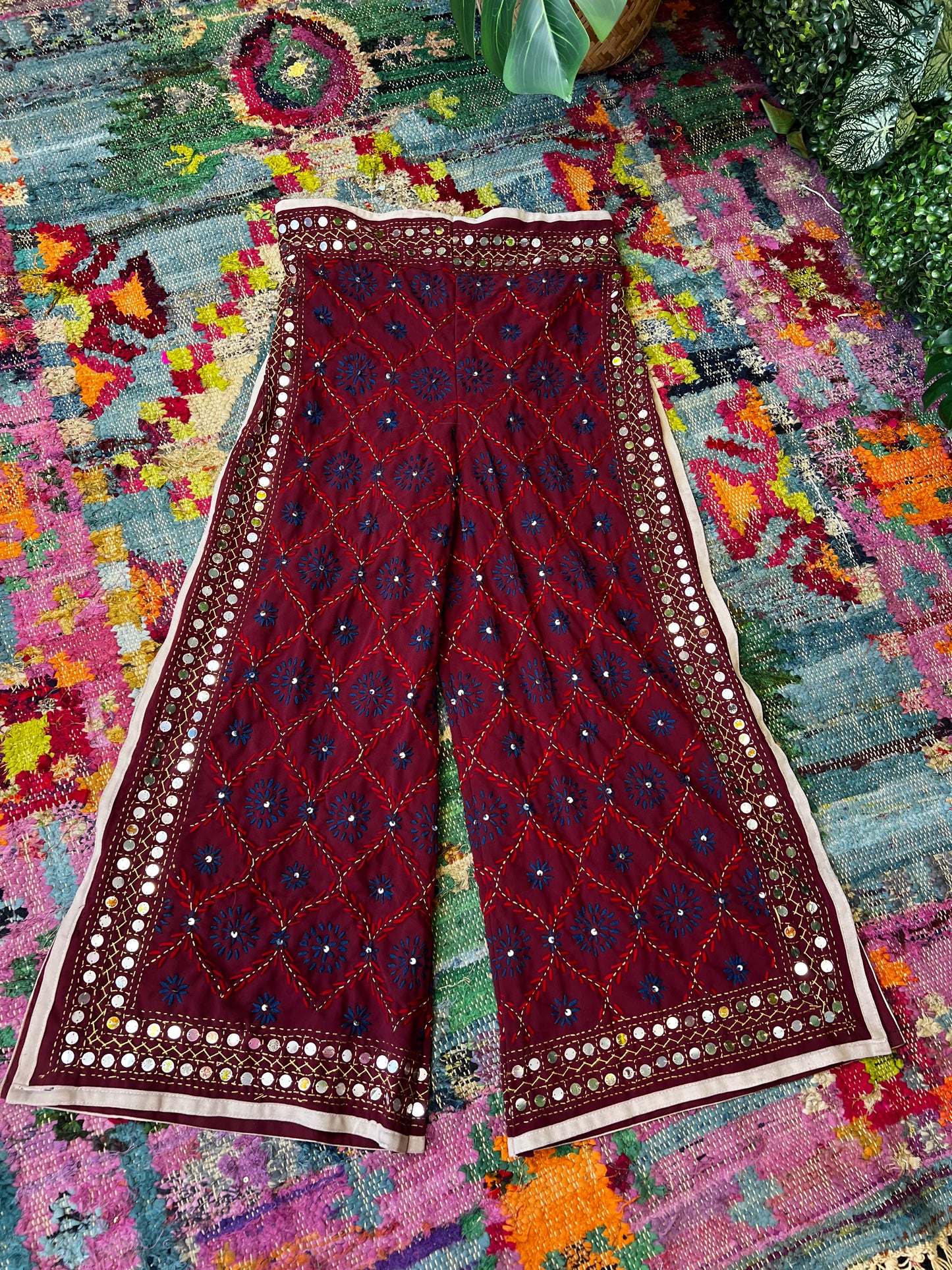 Phulkari Pants - Burgandy