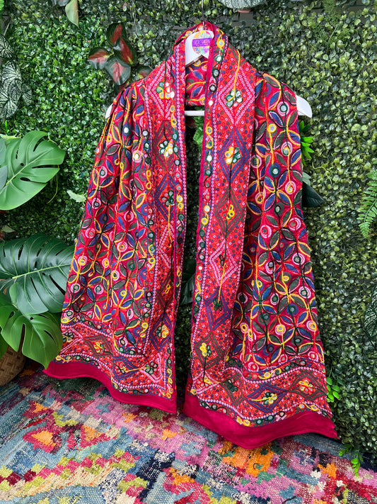 Rouge Phulkari Mirrored Scarf