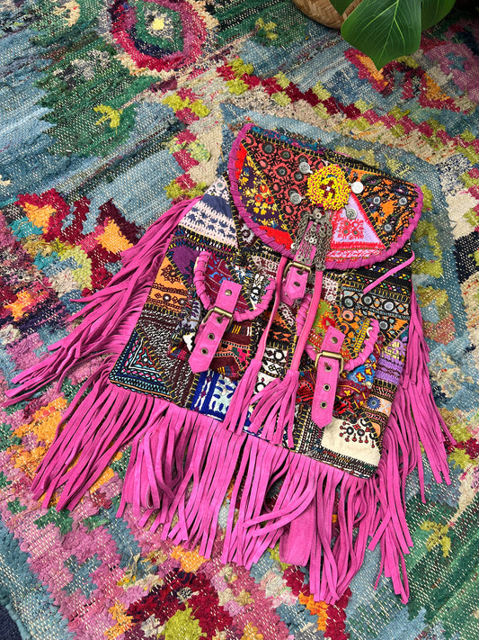 Boho Pink Tassel Backpacks - 2