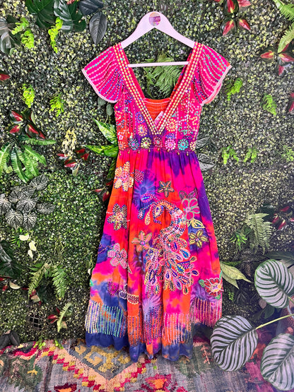 Gypsy Soul Tie Dye Maxi Dress with peacock detail