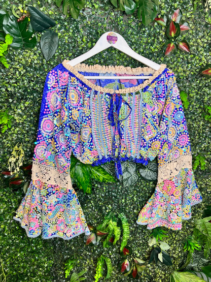 Gypsy Soul Flower Off The Shoulder Top - Blue & Baby Pink