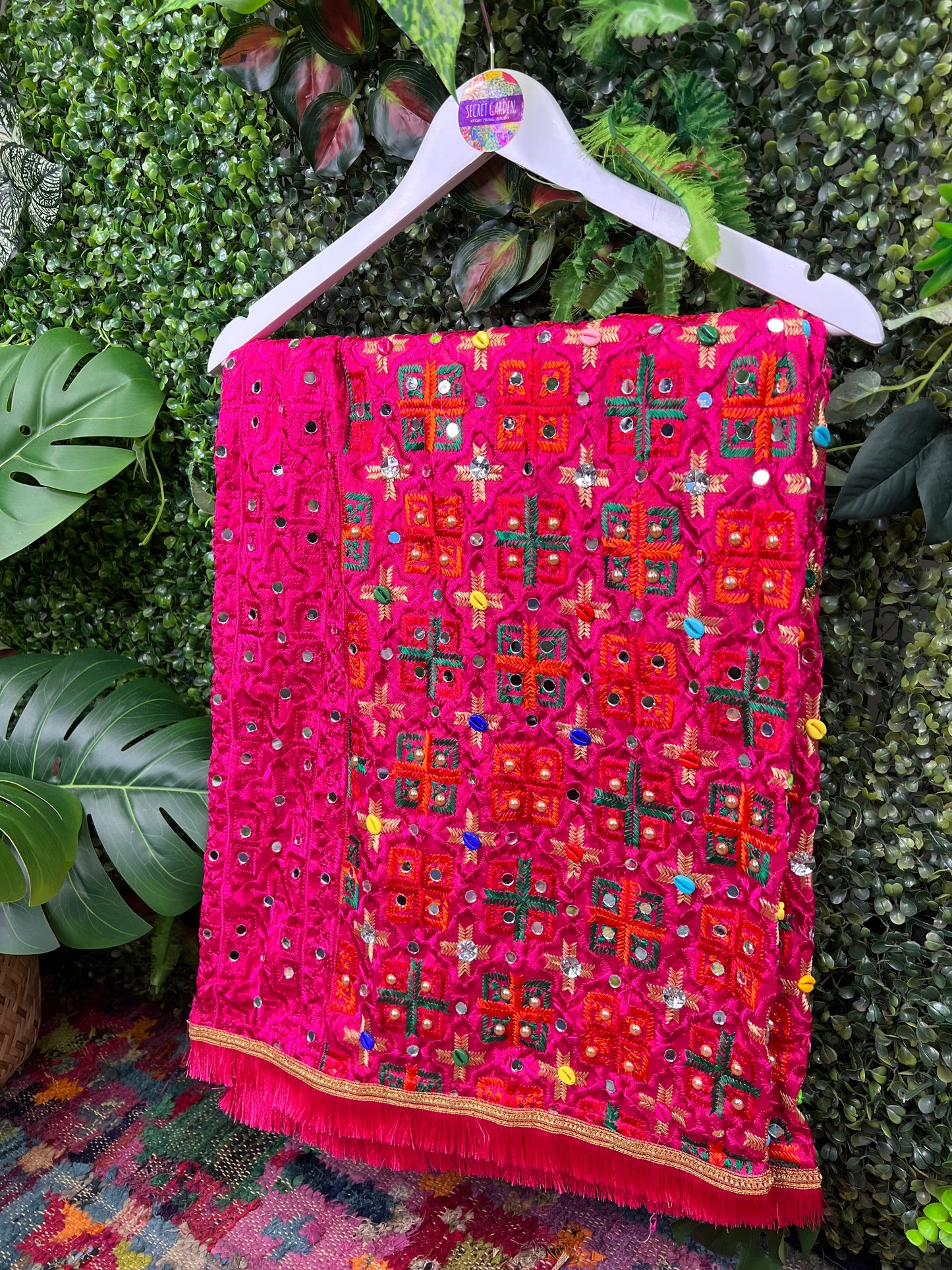 Phulkari Embellished Wool Pink Scarf - 9