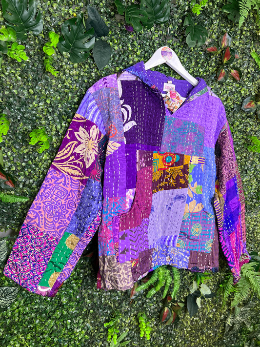 Purple Kantha Hoodie - 5 - UK 12-14