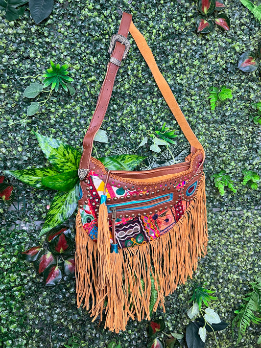 Boho Tan Saddle Fringe Bag - 1