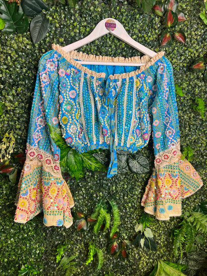 Gypsy Soul Flower Off The Shoulder Top - Sky Blue