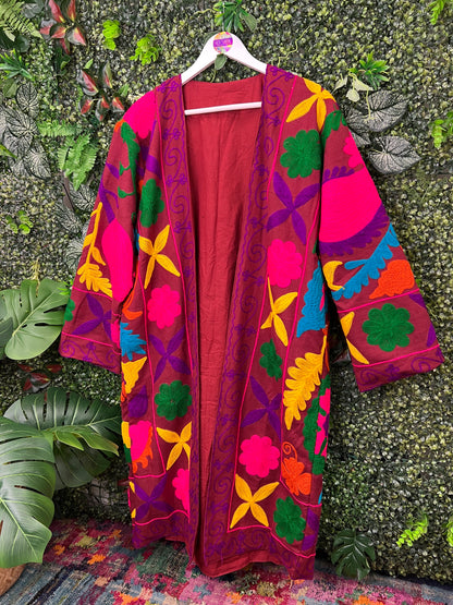 Suzani Kimono Jacket - Burgundy