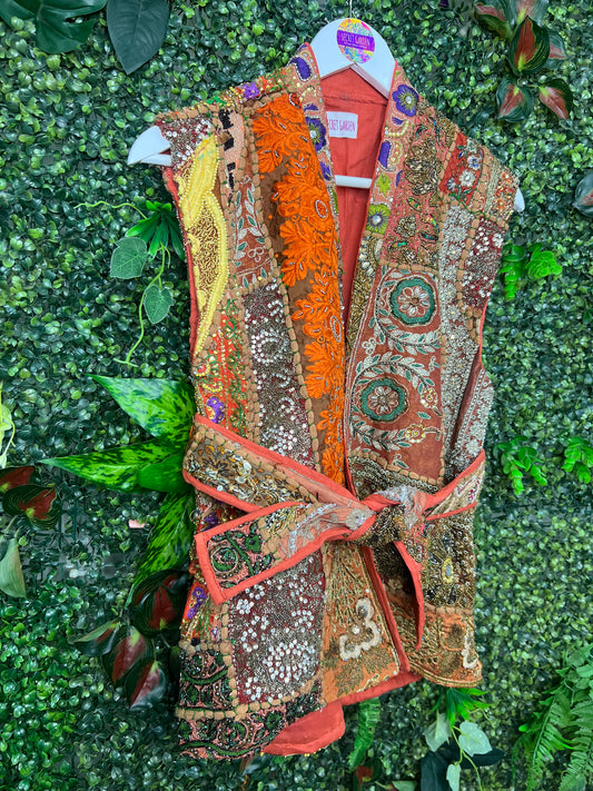 Vintage Tapestry Waistcoat in Orange