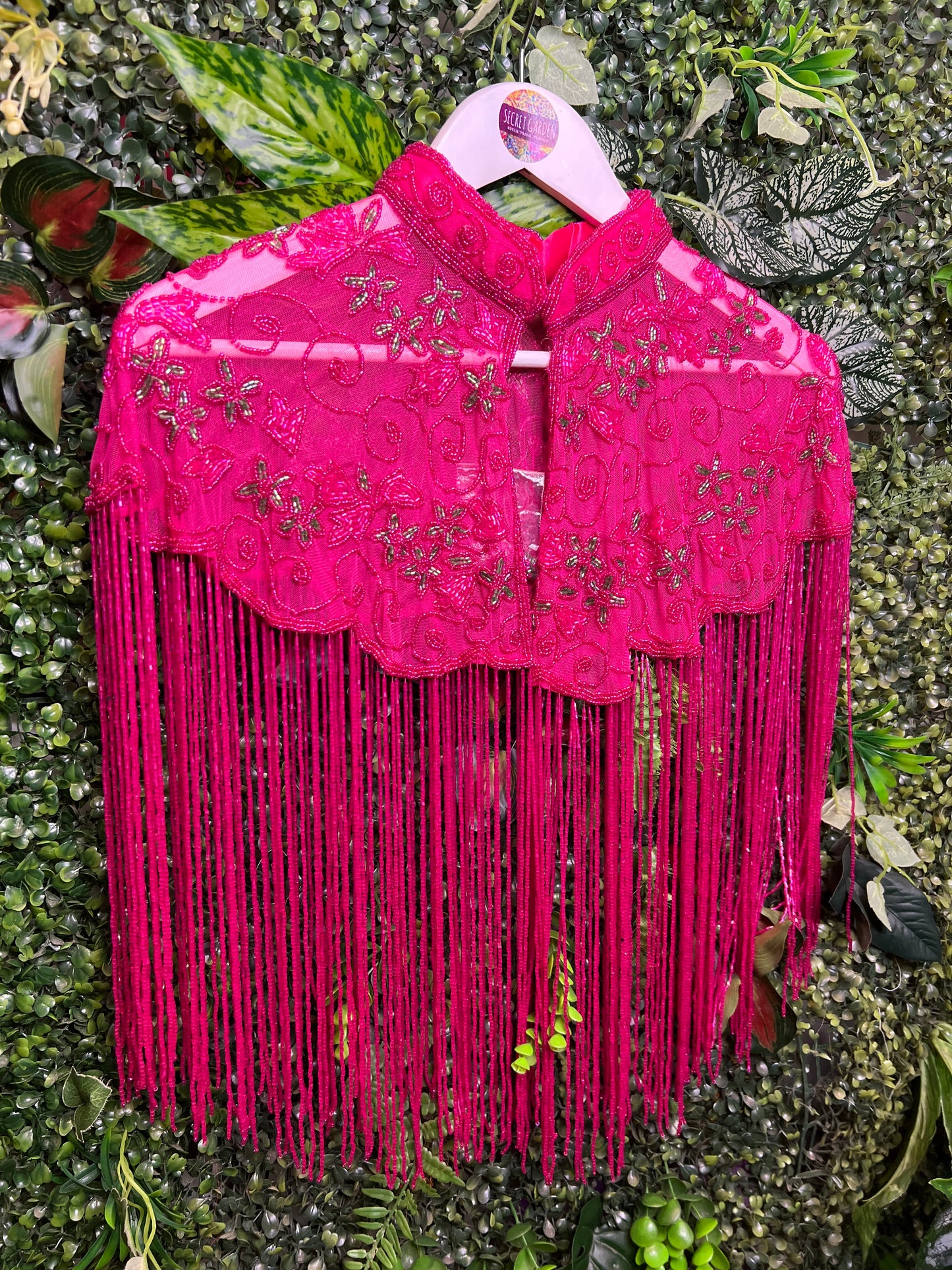 Embellished Tassel Beaded Cape - Rouge