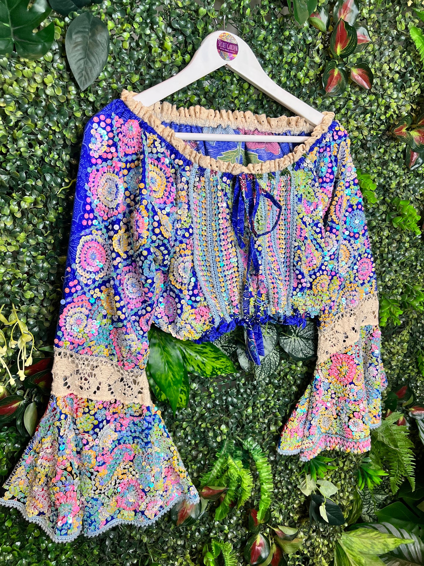 Gypsy Soul Flower Off The Shoulder Top - Blue & Baby Pink