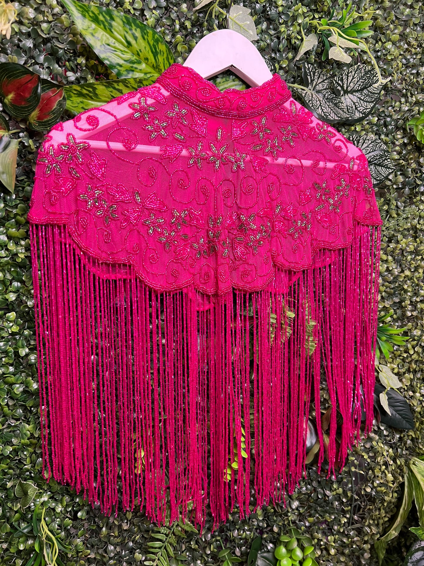 Embellished Tassel Beaded Cape - Rouge