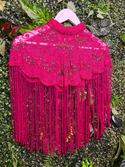 Embellished Tassel Beaded Cape - Rouge