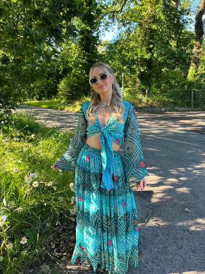 Aura Top & Maxi Skirt Set in Blue