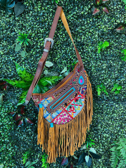 Boho Tan Saddle Fringe Bag - 7