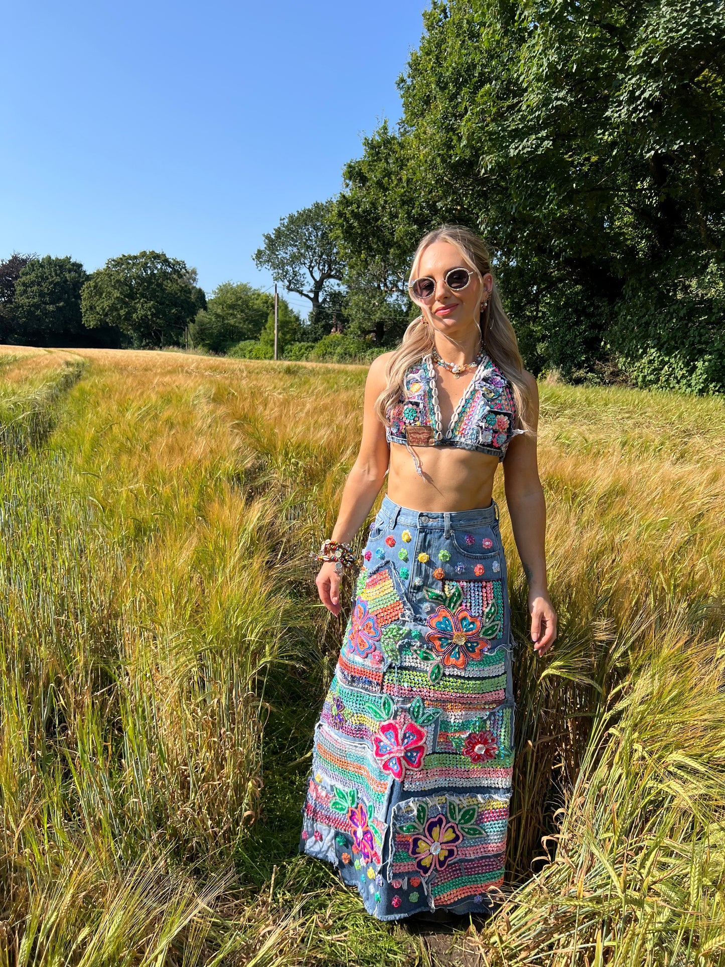 Upcycled Denim Skirt & Bralet Co ord