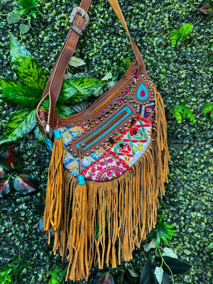 Boho Tan Saddle Fringe Bag - 7