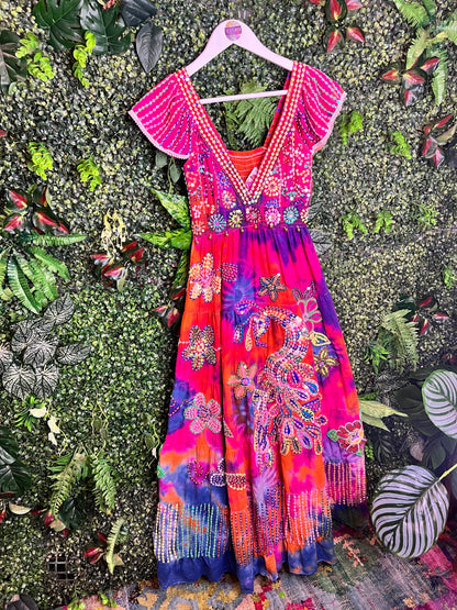 Gypsy Soul Tie Dye Maxi Dress with peacock detail