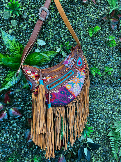 Boho Tan Saddle Fringe Bag - 10