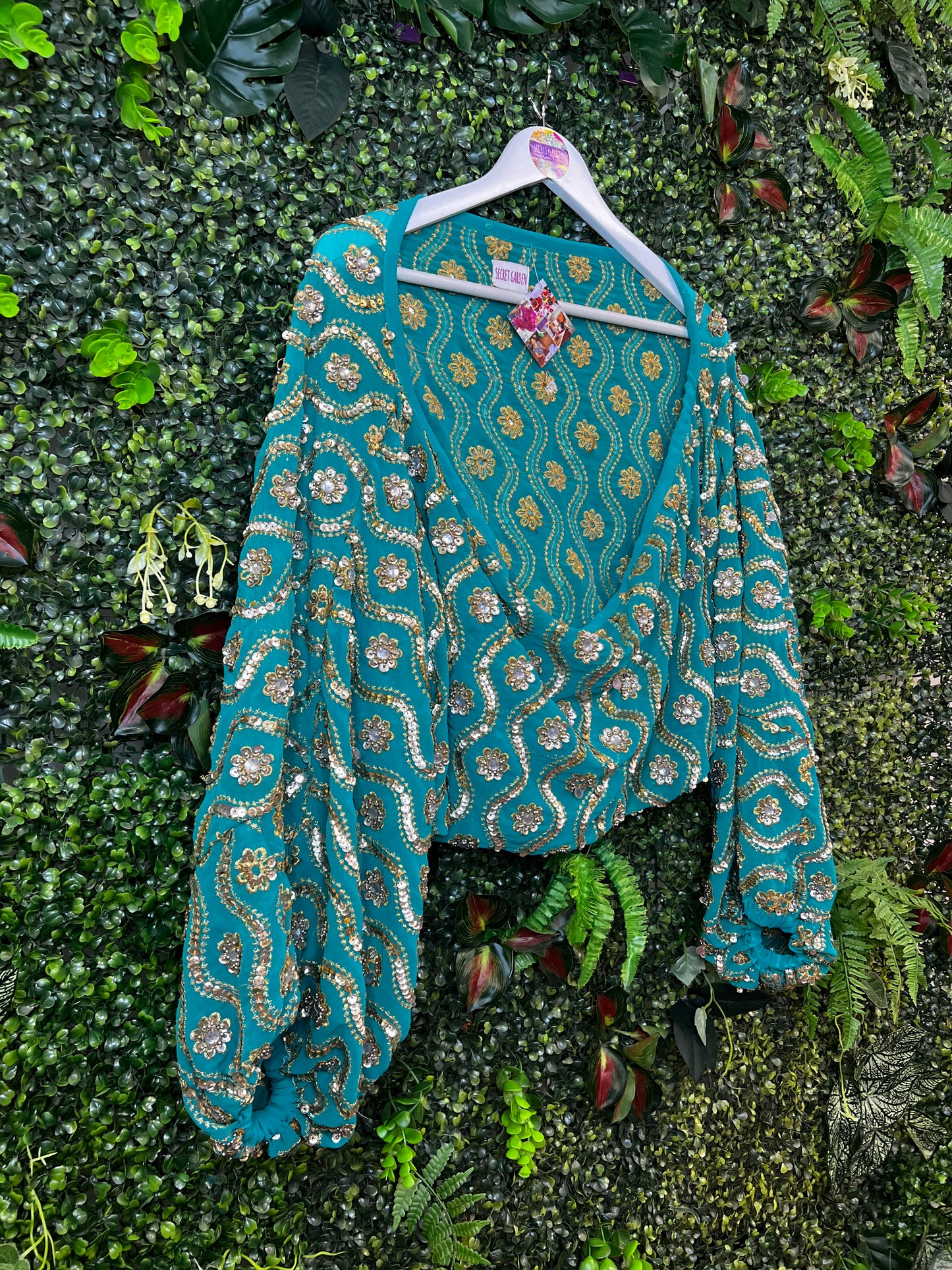 Bolero Jacket in turquoise & gold