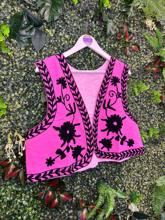 Suzani Waistcoat in Pink & Black