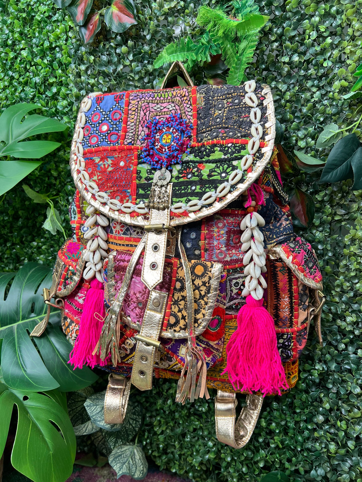 Boho Gold Leather Backpacks - 8