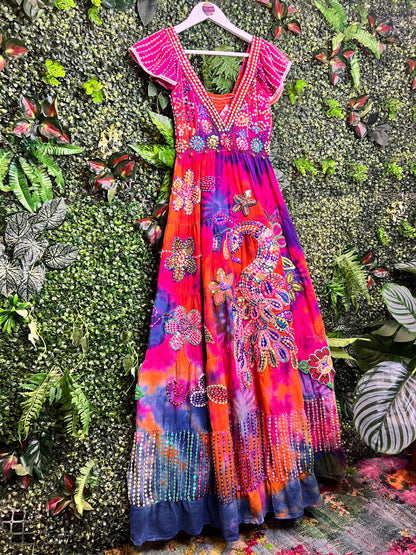 Gypsy Soul Tie Dye Maxi Dress with peacock detail