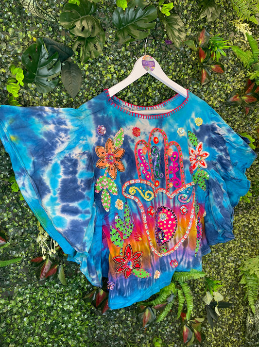 Gypsy Soul Tie Dye Hamsa Embelished Top