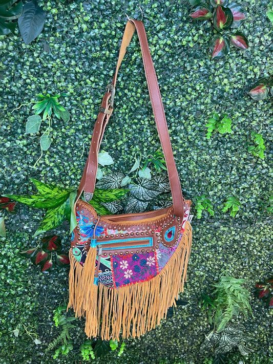 Boho Tan Saddle Fringe Bag - 5