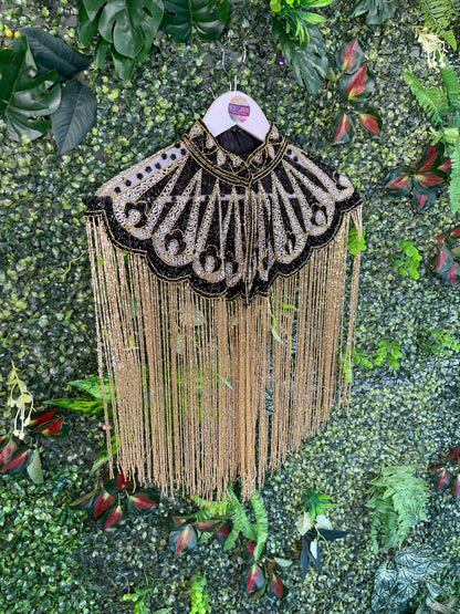 Embellished Tassel Beaded Cape - Black, Silver and Gold