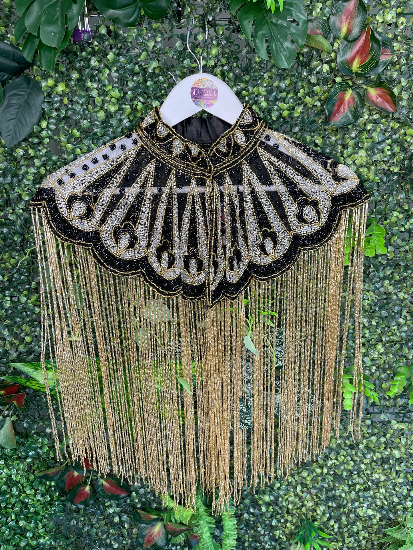 Embellished Tassel Beaded Cape - Black, Silver and Gold