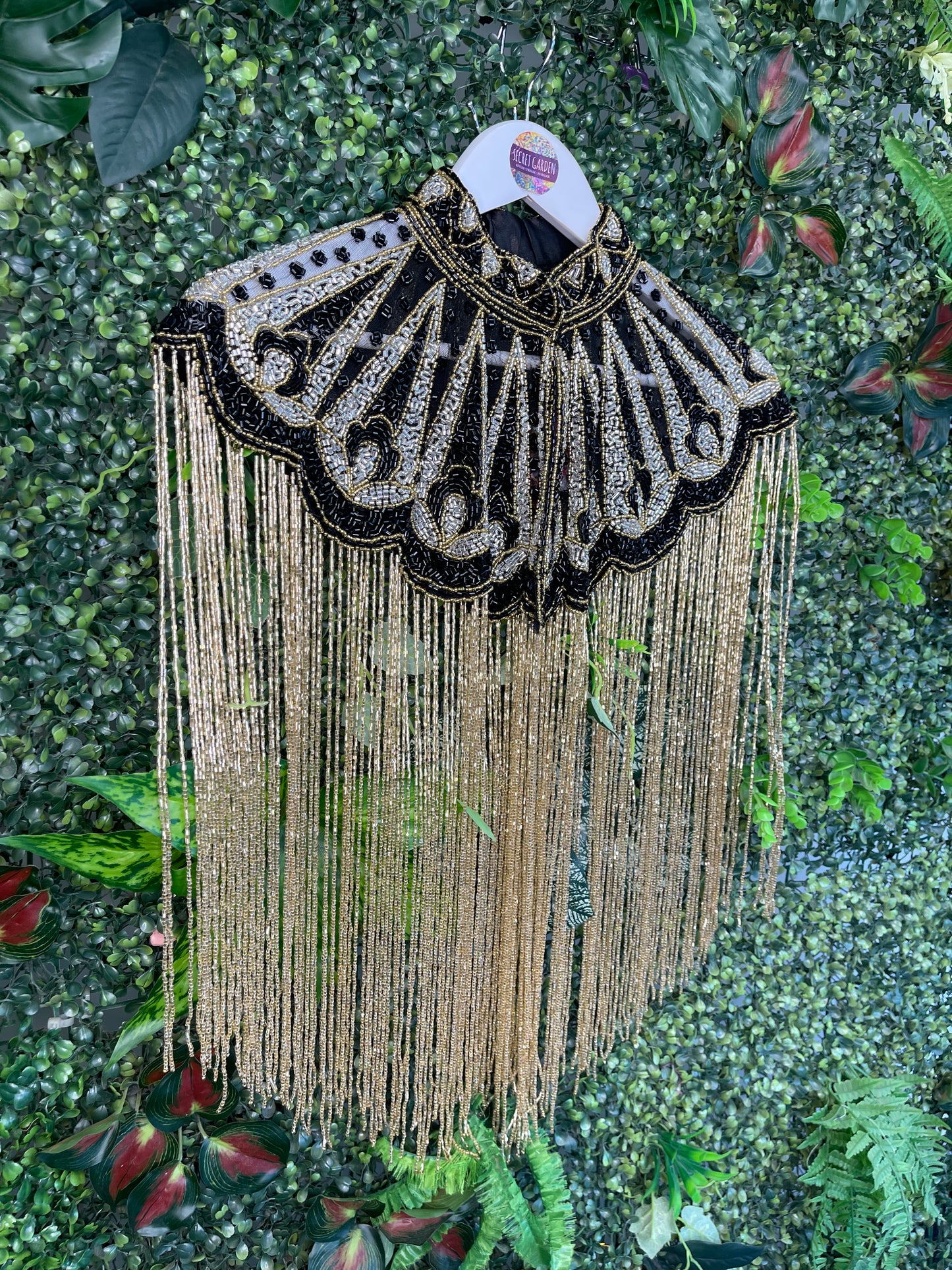 Embellished Tassel Beaded Cape - Black, Silver and Gold