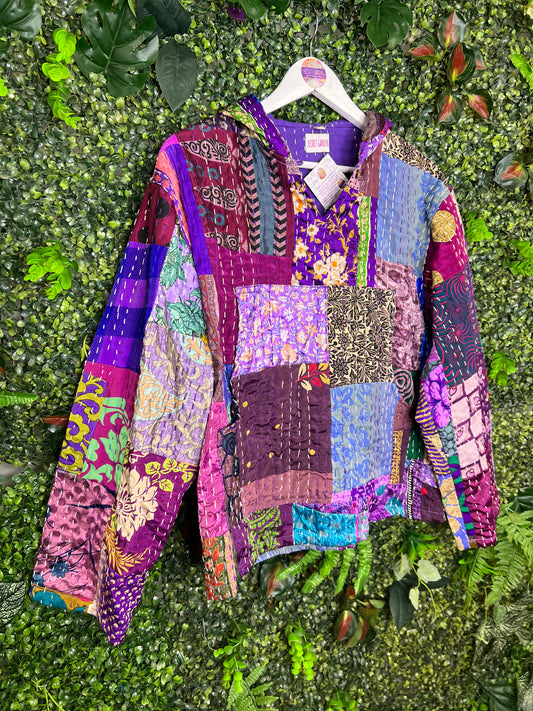 Purple Kantha Hoodie - 4 - UK 12-14