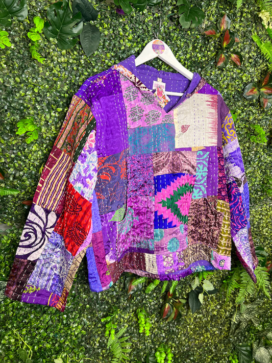 Purple Kantha Hoodie - 6 - UK 12-14