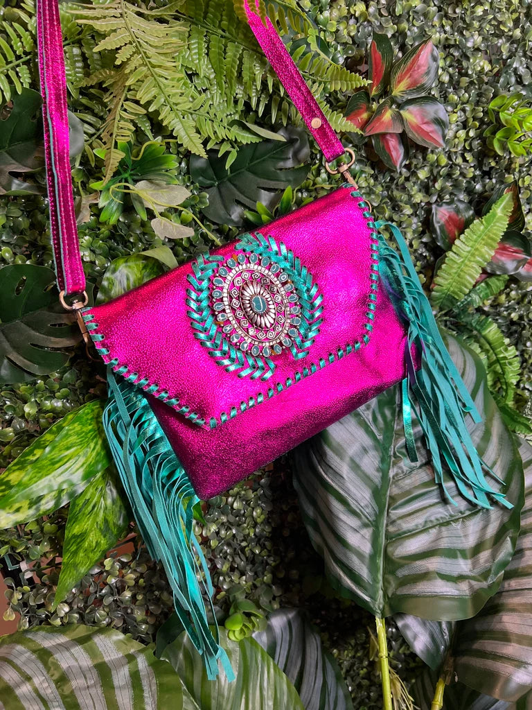 Metallic Pink & Turquoise Rodeo Bag