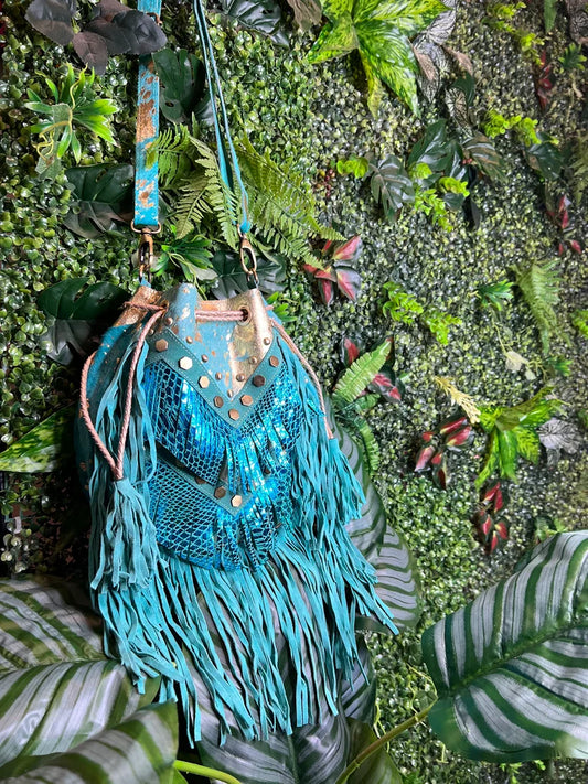 Metallic Turquoise Bucket Bag