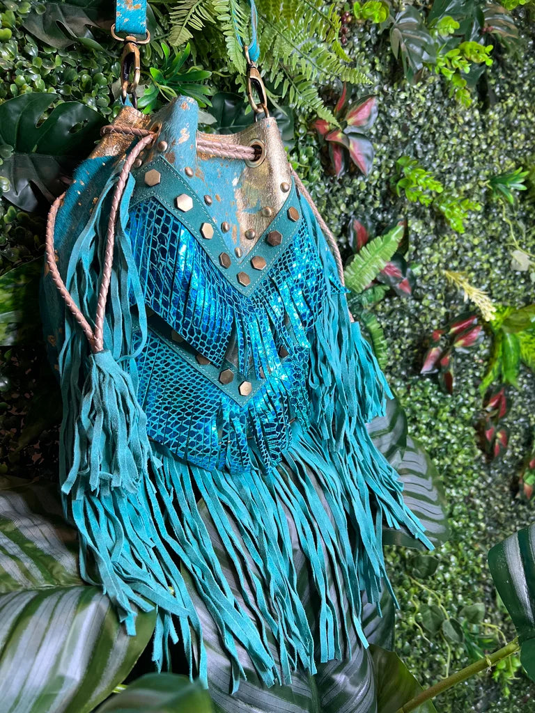 Metallic Turquoise Bucket Bag